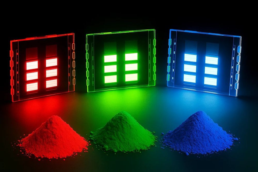 Red, green and blue OLED powders with working OLED devices