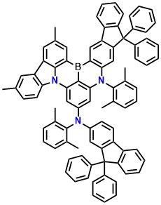 DPMX-CzDABNA N,8-bis(2,6-dimethylphenyl)-N-(9,9-diphenyl-9H-fluoren-2-yl)-2,17-dimethyl-10,10-diphenyl-8,10-dihydro-4b,8-diaza-15b-borabenzo[a]indeno[2',1':6,7]naphtho[1,2,3-hi]aceanthrylen-6-amine