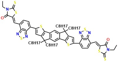 O-IDTBR (5Z,5'Z)-5,5'-((7,7'-(4,4,9,9-tetraoctyl-4,9-dihydro-s-indaceno[1,2-b:5,6-b']dithiophene-2,7-diyl)bis(benzo[c][1,2,5]thiadiazole-7,4-diyl))bis(methanylylidene))bis(3-ethyl-2-thioxothiazolidin-4-one)