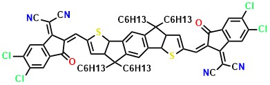 IDIC-4Cl 2,2'-((2Z,2'Z)-((4,4,9,9-tetrahexyl-4,9-dihydro-s-indaceno[1,2-b:5,6-b']dithiophene-2,7-diyl)bis(methanylylidene))bis(5,6-dichloro-3-oxo-2,3-dihydro-1H-indene-2,1-diylidene))dimalononitrile