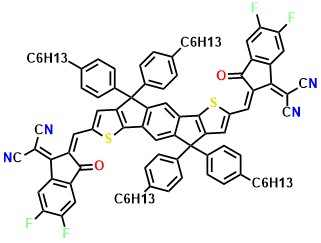 IDPC-4F 2,2'-(((4,4,9,9-Tetrakis(4-hexylphenyl)-4,9-dihydro-s-indaceno[1,2-b:5,6-b']dithiophene-2,7-diyl)bis(methanylylidene))bis(5,6-difluoro-3-oxo-2,3-dihydro-1H-indene-2,1-diylidene))dimalononitrile