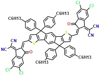 IDPC-4Cl 2,2'-(((4,4,9,9-Tetrakis(4-hexylphenyl)-4,9-dihydro-s-indaceno[1,2-b:5,6-b']dithiophene-2,7-diyl)bis(methanylylidene))bis(5,6-dichloro-3-oxo-2,3-dihydro-1H-indene-2,1-diylidene))dimalononitrile