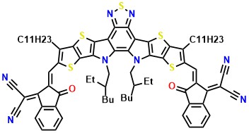 Y5 2,2'-((2Z,2'Z)-((12,13-Bis(2-ethylhexyl)-3,9-diundecyl-12,13-dihydro-[1,2,5]thiadiazolo[3,4-e]thieno[2'',3'':4',5']thieno[2',3':4,5]pyrrolo[3,2-g]thieno[2',3':4,5]thieno[3,2b]indole-2,10-diyl)bis(methanylylidene))bis(3-oxo-2,3-dihydro-1H-indene-2,1-diylidene))-dimalononitrile