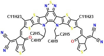 Y8 2,2'-((5Z,5'Z)-5,5'-((12,13-bis(2-ethylhexyl)-3,9-diundecyl-12,13-dihydro-[1,2,5]thiadiazolo[3,4-e]thieno[2'',3'':4',5']thieno[2',3':4,5]pyrrolo[3,2-g]thieno[2',3':4,5]thieno[3,2-b]indole-2,10-diyl)bis(methanylylidene))bis(6-oxo-5,6-dihydro-4H-cyclopenta[c]thiophene-5,4-diylidene))dimalononitrile
