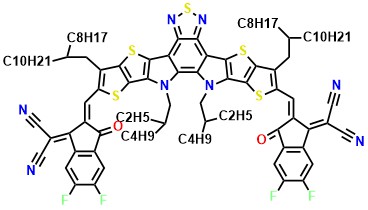L8-OD 2,2'-(((12,13-Bis(2-ethylhexyl)-3,9-bis(2-octyldodecyl)-12,13-dihydro-[1,2,5]thiadiazolo[3,4-e]thieno[2'',3'':4',5']thieno[2',3':4,5]pyrrolo[3,2-g]thieno[2',3':4,5]thieno[3,2-b]indole-2,10-diyl)bis(methanylylidene))bis(5,6-difluoro-3-oxo-2,3-dihydro-1H-indene-2,1-diylidene))dimalononitrile