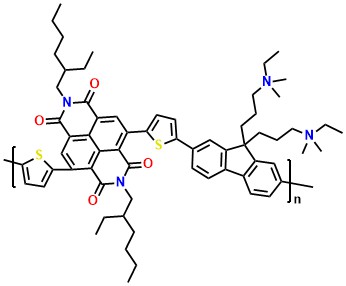 PNDIT-F3N Poly[[2,7-bis(2-ethylhexyl)-1,2,3,6,7,8-hexahydro-1,3,6,8-tetraoxobenzo[lmn] [3,8]phenanthroline-4,9-diyl]-2,5-thiophenediyl[9,9-bis[3'((N,N-dimethyl)-N-ethylamino) propyl]-9H-fluorene-2,7-diyl]-2,5-thiophenediyl]