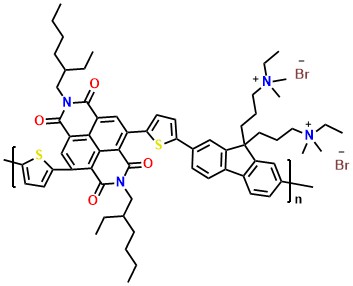PNDIT-F3N-Br Poly[[2,7-bis(2-ethylhexyl)-1,2,3,6,7,8-hexahydro-1,3,6,8-tetraoxobenzo[lmn][3,8]phenanthroline-4,9-diyl]-2,5-thiophenediyl[9,9-bis[3’((N,N-dimethyl)-N-ethylammonium)]-propyl]-9H-fluorene-2,7-diyl]-2,5-thiophenediyl]