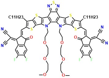 2,2'-((2Z,2'Z)-((12,13-bis(2-(2-(2-methoxyethoxy)ethoxy)ethyl)-3,9-diundecyl-12,13-dihydro-[1,2,5]thiadiazolo[3,4-e]thieno[2'',3'':4',5']thieno[2',3':4,5]pyrrolo[3,2-g]thieno[2',3':4,5]thieno[3,2-b]indole-2,10-diyl)bis(methanylylidene))bis(5,6-difluoro-3-oxo-2,3-dihydro-1H-indene-2,1-diylidene))dimalononitrile