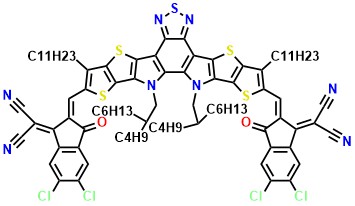2,2'-((2Z,2'Z)-((12,13-bis(2-butyloctyl)-3,9-diundecyl-12,13-dihydro-[1,2,5]thiadiazolo[3,4-e]thieno[2'',3'':4',5']thieno[2',3':4,5]pyrrolo[3,2-g]thieno[2',3':4,5]thieno[3,2-b]indole-2,10-diyl)bis(methanylylidene))bis(5,6-dichloro-3-oxo-2,3-dihydro-1H-indene-2,1-diylidene))dimalononitrile
