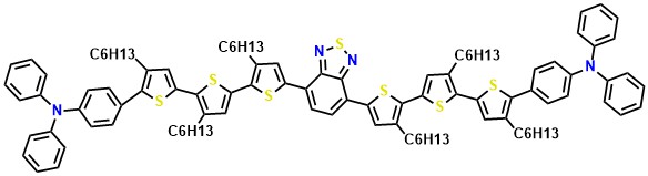 TBtz2 4,4'-(benzo[c][1,2,5]thiadiazole-4,7-diylbis(3',3'',4-trihexyl-[2,2':5',2''-terthiophene]-5'',5-diyl))bis(N,N-diphenylaniline)