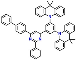 DMAC-BPP, 10,10′‐[5‐(6‐[1,1′‐biphenyl]‐4‐yl‐2‐phenyl‐4‐pyrimidinyl)‐1,3‐phenylene]bis[9,10‐dihydro‐9,9‐dimethyl‐acridine]