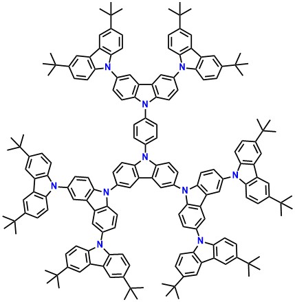 G3-tCbz, 6-(3',6'-Di-tert-butyl-6-(3,6-di-tert-butyl-9H-carbazol-9-yl)-9H-3,9'-bicarbazol-9-yl)-9-(4-(3',6'-di-tert-butyl-6-(3,6-di-tert-butyl-9H-carbazol-9-yl)-9H-3,9'-bicarbazol-9-yl)phenyl)-3',6'-bis(3,6-di-tert-butyl-9H-carbazol-9-yl)-9H-3,9'-bicarbazole