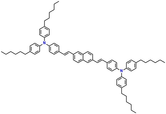 N-BDAVBi-C6, 4,4'-((1E,1'E)-Naphthalene-2,6-diylbis(ethene-2,1-diyl))bis(N,N-bis(4-hexylphenyl)aniline)
